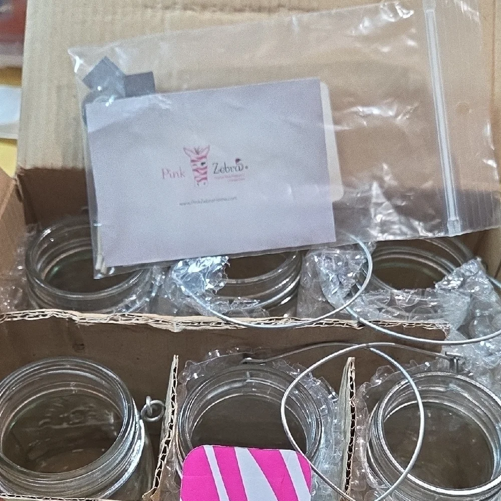 #6 Pink Zebra Striped Mason Jar Lantern